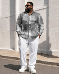 Big & Tall Men's Checkerboard Patchwork Printed Long Sleeve Shirt Pants Set