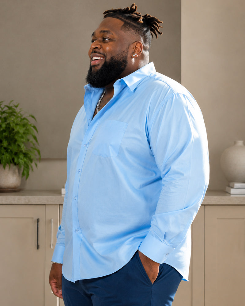 Big & Tall Men's Solid Color Pocket Lapel Long Sleeve Shirt