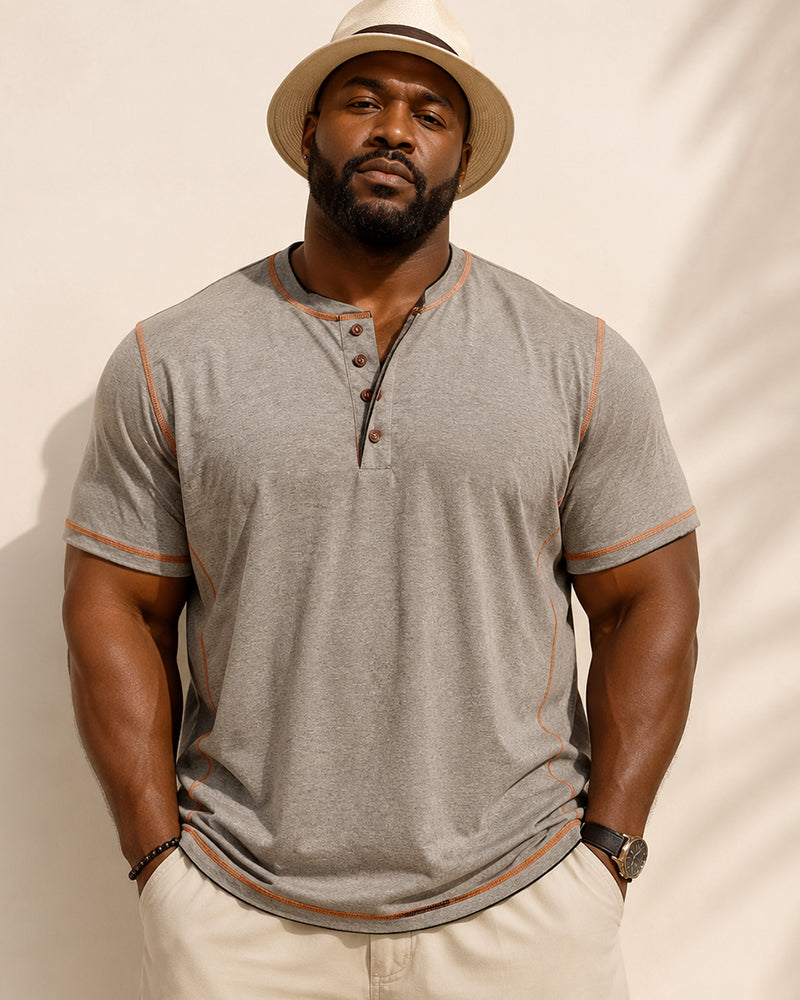 S-3XL Henry Shirt Men's Round Neck Short Sleeve T-shirt