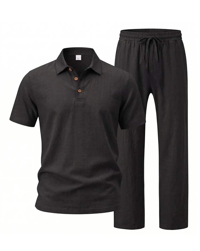 S-3XL Linen Lapel Short Sleeve Trousers Casual Suit
