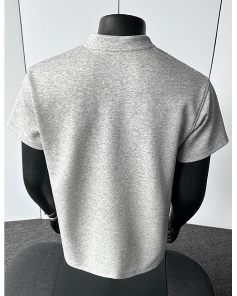 M-5XL American-style High Street Henry Collar T-shirt Stand Collar Short Sleeve