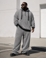 M–8XL Plus‑Size Men’s Houndstooth Half‑Zipped Hoodie Set