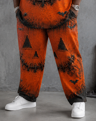 Big & Tall Men's Vintage Pumpkin Grimace Distressed Printed T-shirt Trousers Set