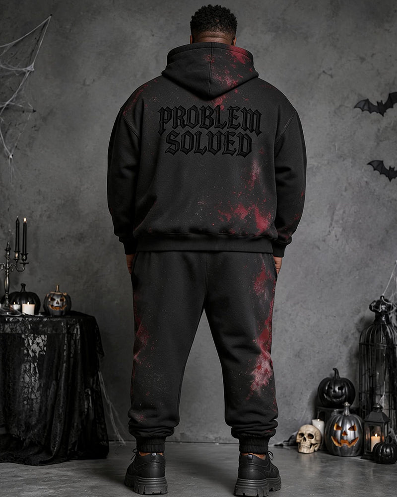 Big & Tall Men's “Dark Bloodstain” PROBLEM SOLVED Gothic Letter Print Hoodie Set