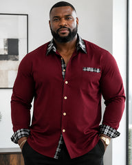 Big & Tall Men's Black Lattice Contrast Printed Long Sleeve Shirt