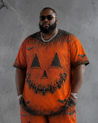 Big & Tall Men's Vintage Pumpkin Grimace Distressed Printed T-shirt Trousers Set