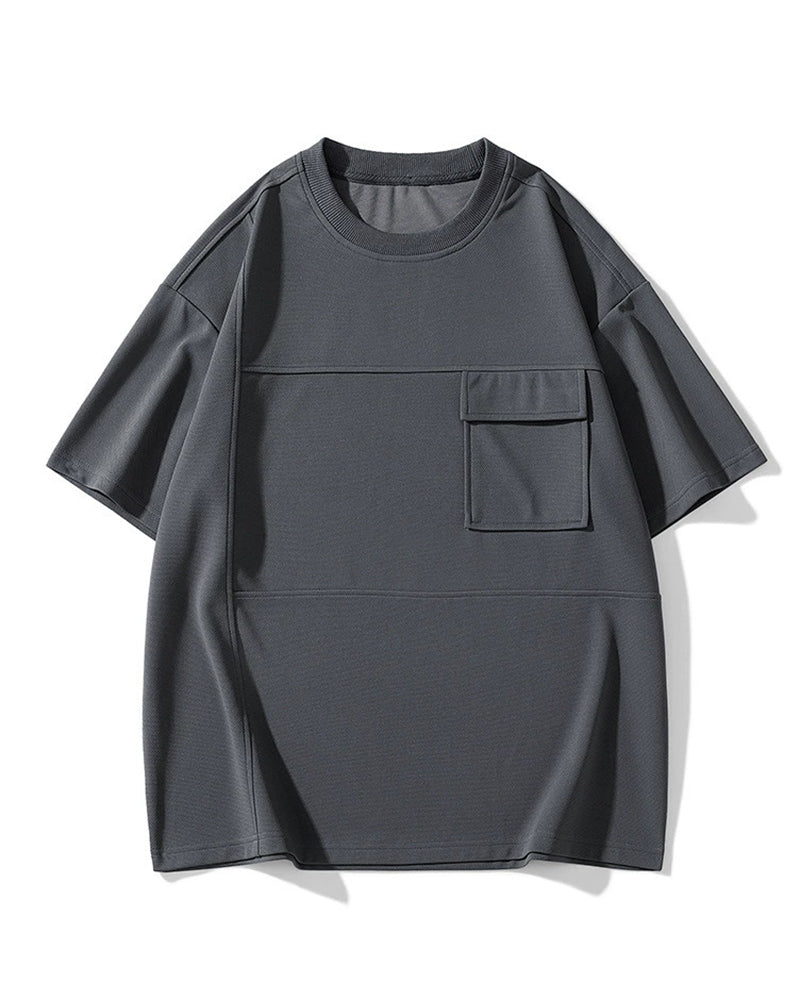 M-8XL Ice Silk Workwear Pocket Short-sleeved T-shirt