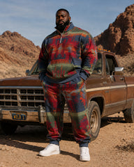 Big & Tall Men's Western Navajo Print Half-Zip Sweatshirt Set