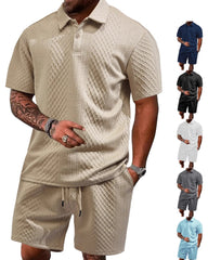 S-5XL Jacquard Men's Casual Sports Lapel Polo Shirt Short Sleeve Suit
