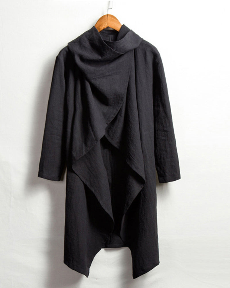 S-4XL Men's Cotton Linen Long Irregular Cape Long Sleeve Jacket