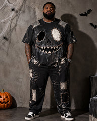 Big & Tall Men's Halloween Patch Ghost Print T-Shirt Pants Set