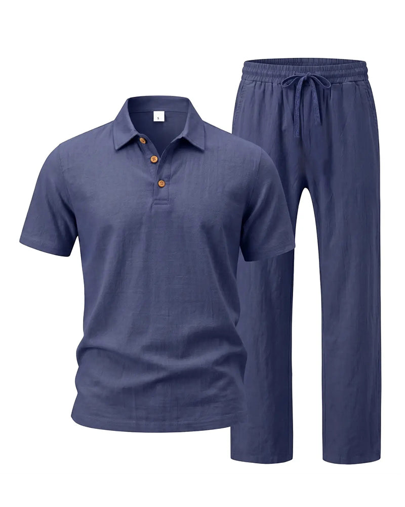S-3XL Linen Lapel Short Sleeve Trousers Casual Suit