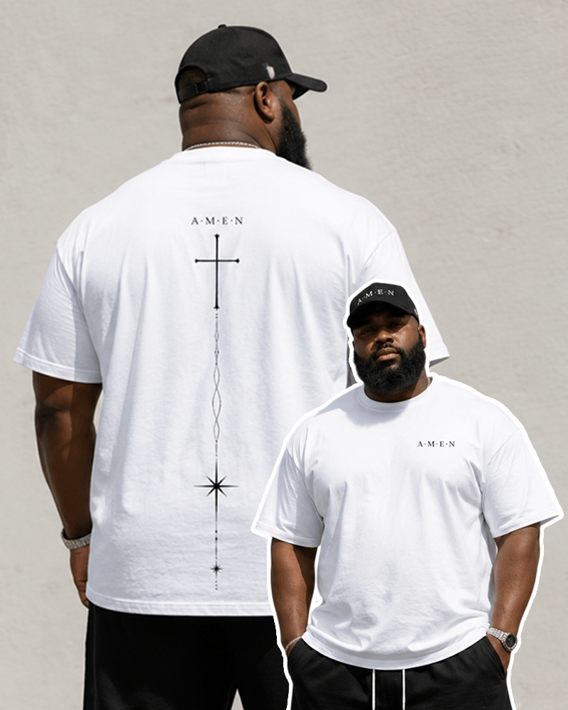 Big & Tall Men's Faith AMEN Vertical Cross Printed Crewneck Short Sleeve T-Shirt Shorts Set