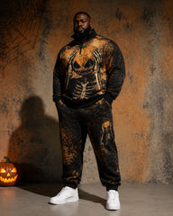 Big & Tall Men's Skull Pumpkin Print Half-Zip Sweat Set