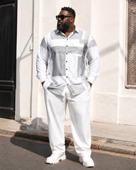 Big & Tall Men's Gray Geometric Block Printed Long Sleeve Shirt Trousers Set