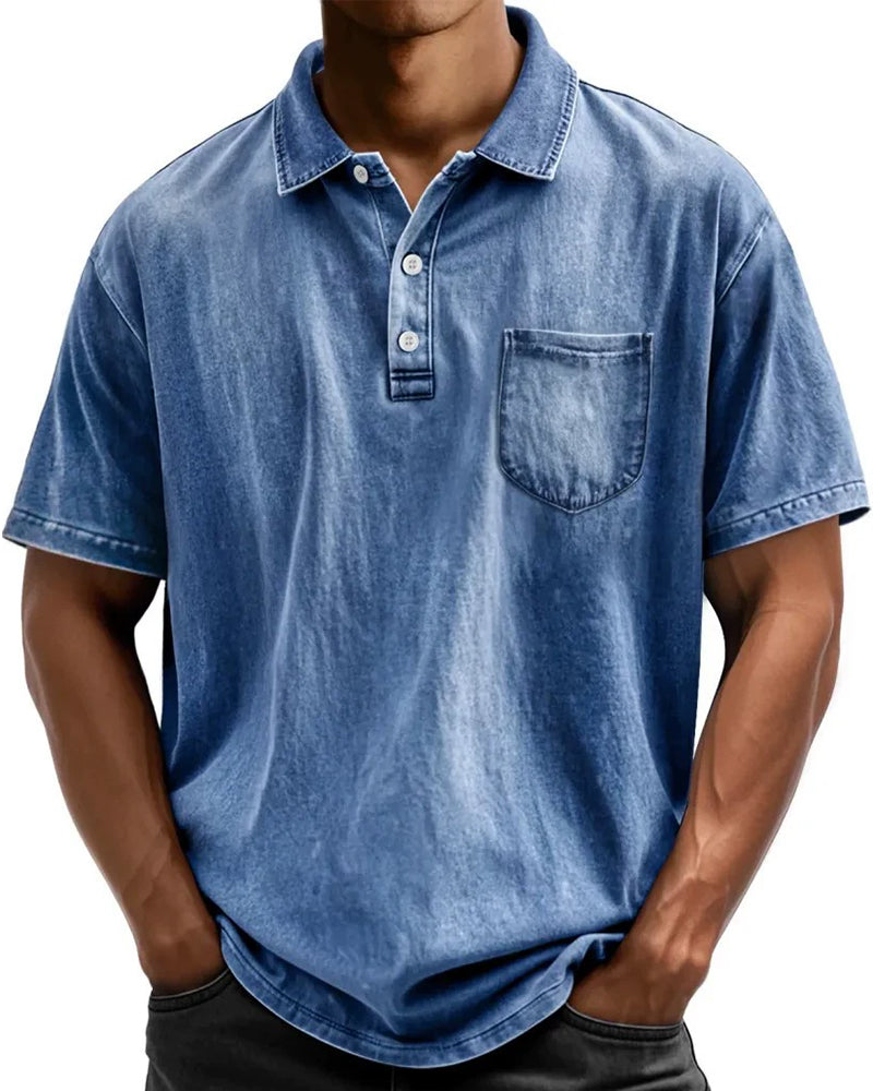 S-5XL Washed Cotton Casual All-Match Short-Sleeve Button-down Polo Shirt With Lapel Collar