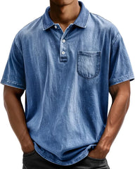 S-5XL Washed Cotton Casual All-Match Short-Sleeve Button-down Polo Shirt With Lapel Collar
