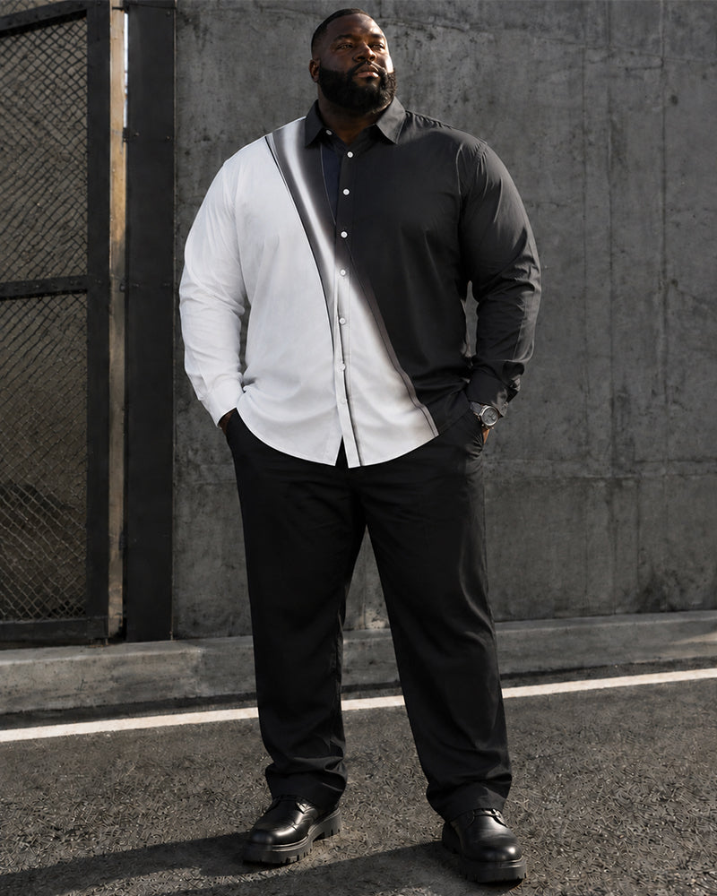 Big & Tall Men's Black And White Oblique Gradient Printed Long Sleeve Shirt Pants Set