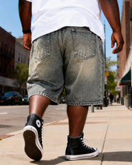 M-6XL Large Size Men's Dressed Yellow Mud Patch Hole Five-point Denim Shorts