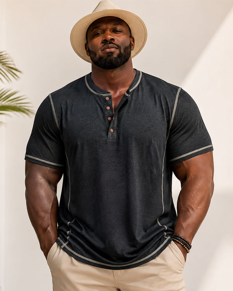 S-3XL Henry Shirt Men's Round Neck Short Sleeve T-shirt