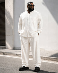 Big & Tall Men's Solid Color Collar Long Sleeve Shirt Pants Set