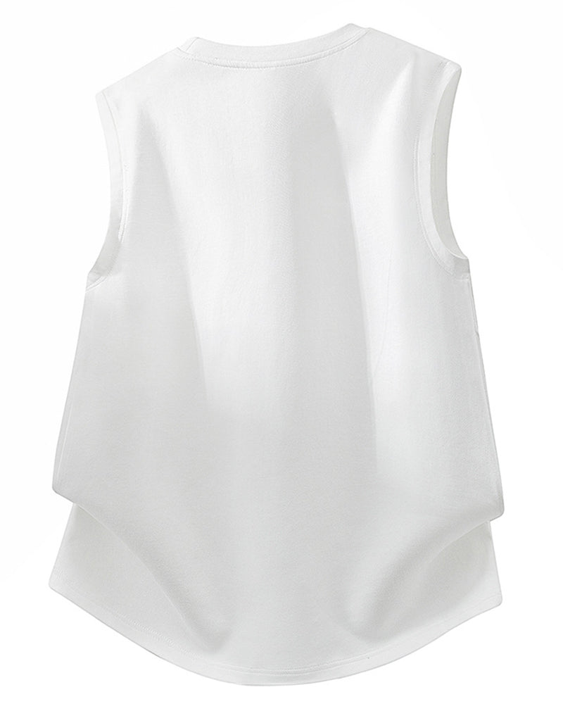 L-9XL Solid Color Heavy Cotton Round Neck Sleeveless Vest