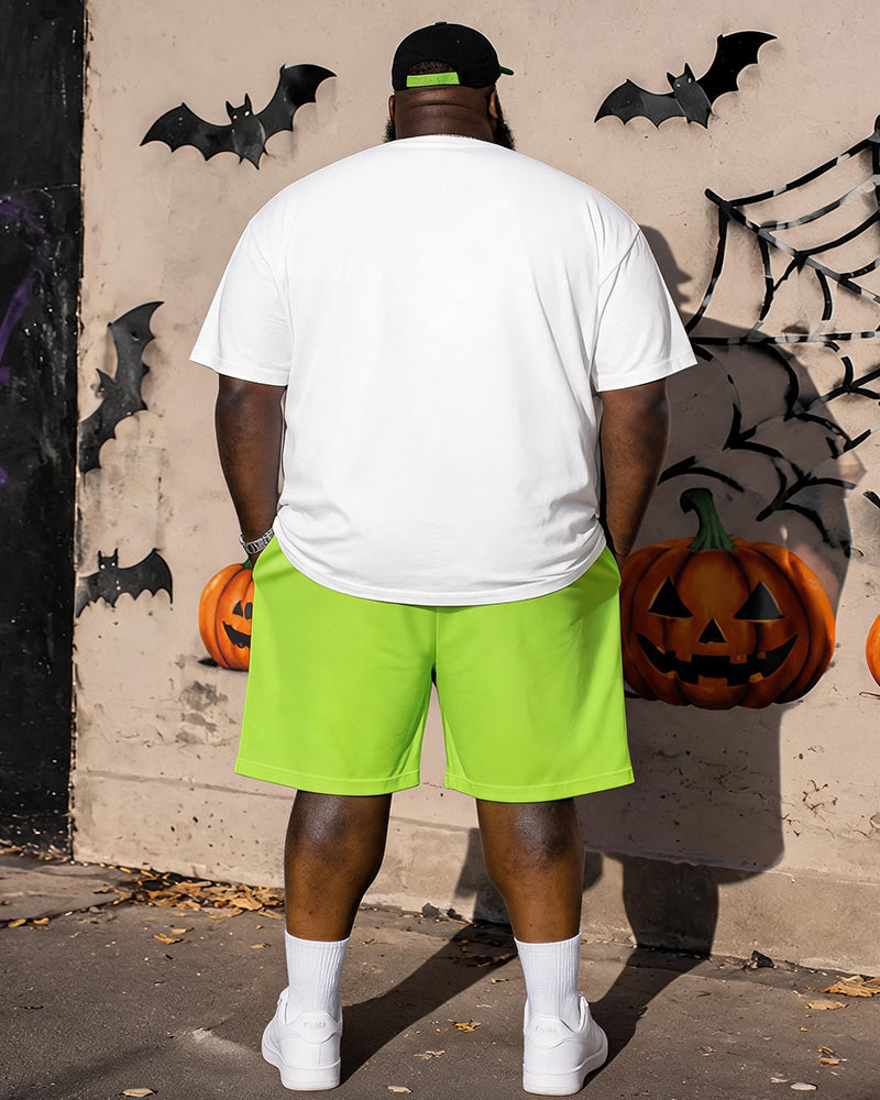 Big & Tall Men's BOO Skull Graffiti Print Round Neck Short Sleeve T-Shirt Shorts Set