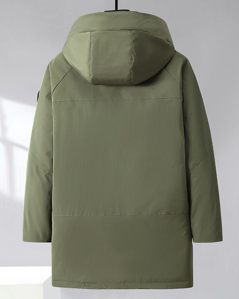 6XL-13XL Fleece-lined Three-proof Men's Mid-length Hooded Jacket