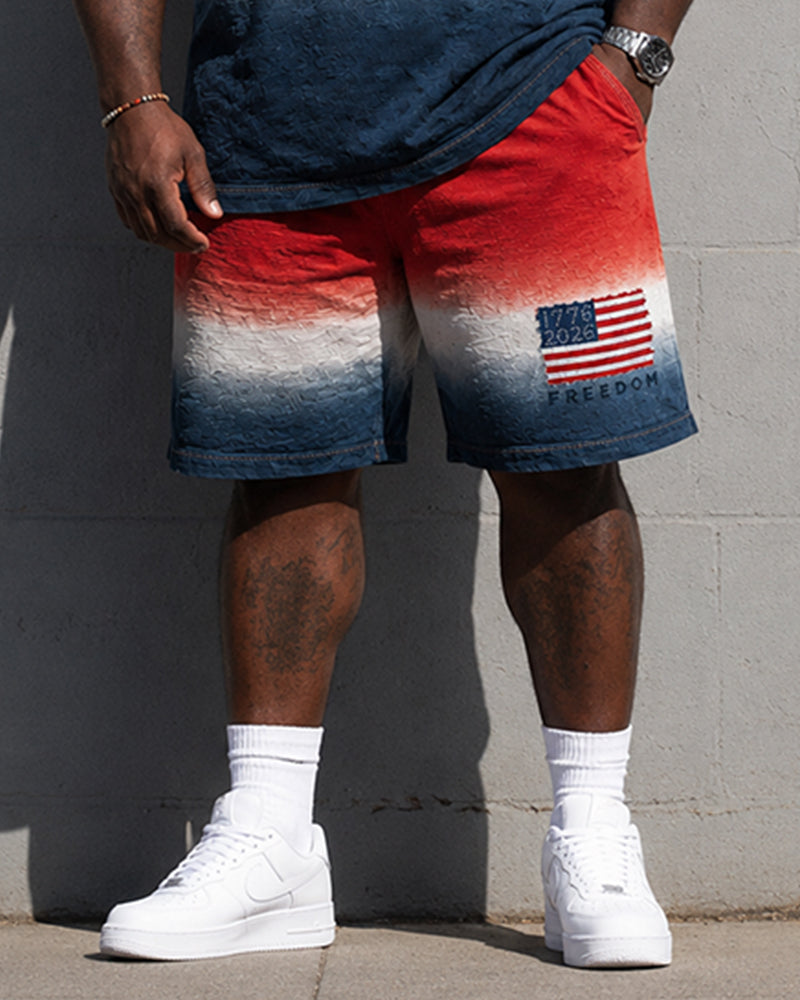 Big & Tall Men’s Gradient Flag 1776-2026 Printed Crew-Neck Short-Sleeve T-Shirt And Shorts Set