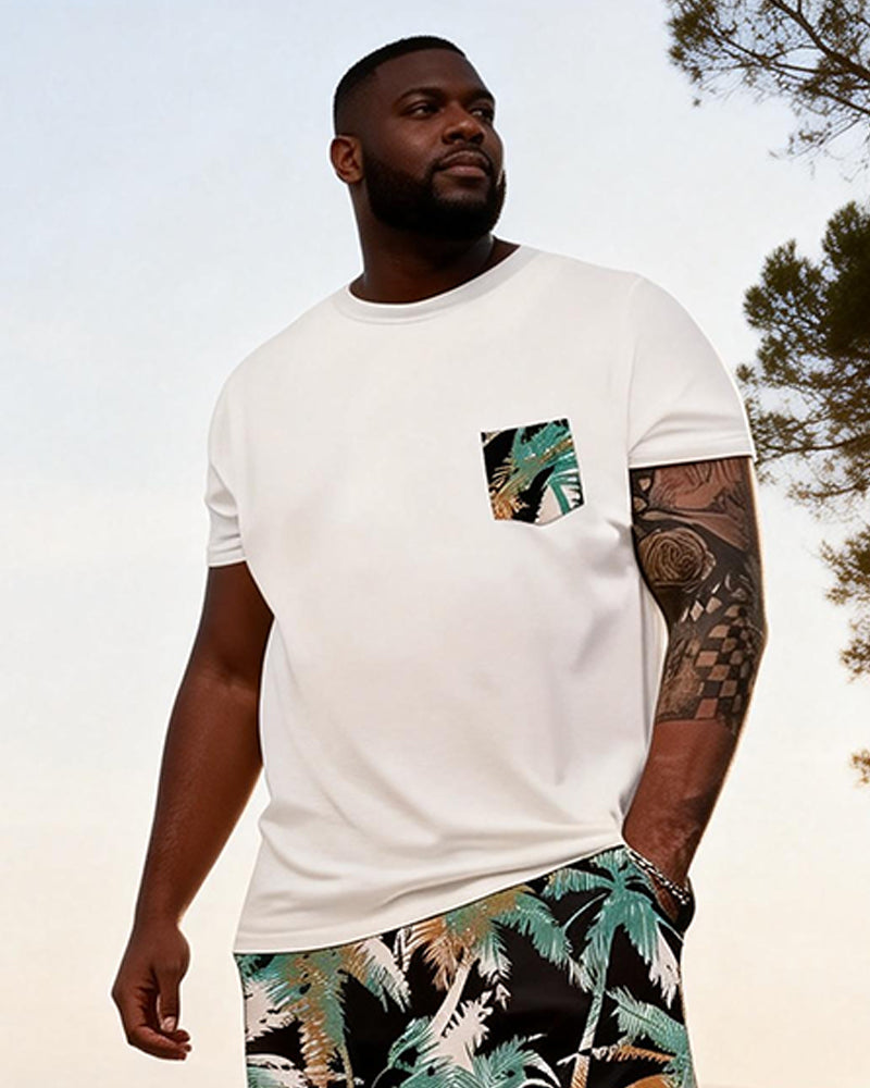 Big & Tall Men's Tropical Palm Print Round Neck Short Sleeve T-Shirt Shorts Set