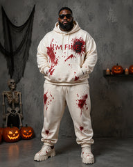 Big & Tall Men's “Blood-Red Splatter” I'M FINE Fun Print Hoodie Set