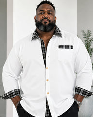 Big & Tall Men's Black Lattice Contrast Printed Long Sleeve Shirt