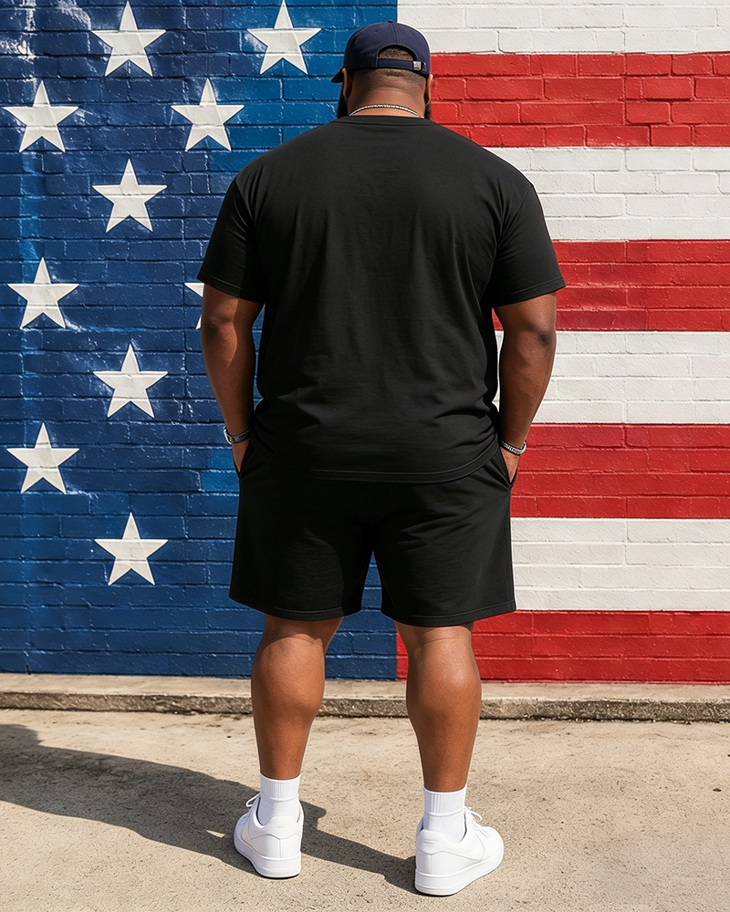 Big & Tall Men's 250 Anniversary Flag Alphabet Print Crewneck Short Sleeve T-Shirt Shorts Set