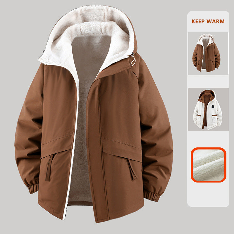 5XL-11XL Large Size Men's Fleece Hooded Jacket Windproof Double-Sided Wearing