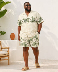 Big & Tall Men's Tropical Hibiscus Palm Leaf Print Short-Sleeve Shirt And Shorts Set