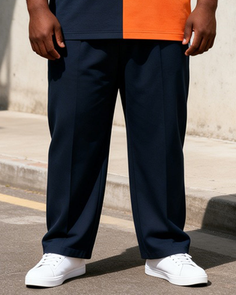 Big & Tall Men's Four-color Stitching A- Print Polo Short Sleeve Pants Set