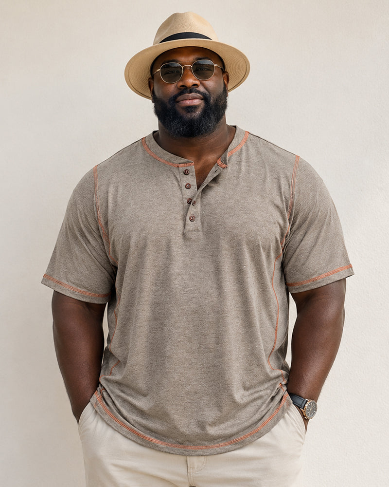 S-3XL Henry Shirt Men's Round Neck Short Sleeve T-shirt