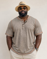 S-3XL Henry Shirt Men's Round Neck Short Sleeve T-shirt