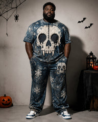 Big & Tall Men's Snowflake Skull Print T-Shirt And Pants Set