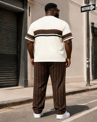 Big & Tall Men's White Brown Stitching Printed T-shirt Trousers Suit