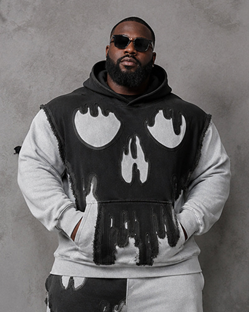 Big & Tall Men's Skull Melting Drop Print Hoodie Set