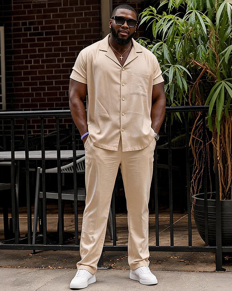 Big & Tall Men's Apricot Short Sleeve Shirt Pants Set