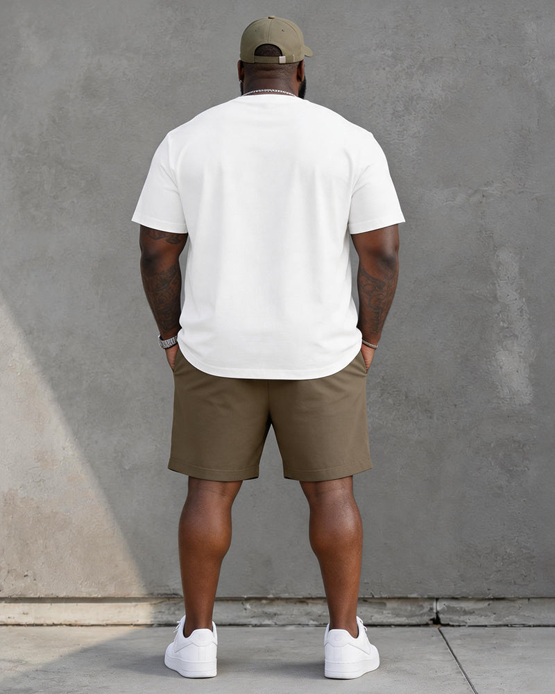 Big & Tall Men's Color Contrast Small Square Printed Crewneck Short Sleeve T-Shirt Shorts Set