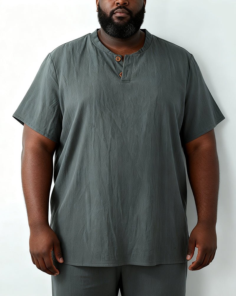 M-9XL Japanese Cotton And Linen Short-sleeved T-shirt With V-neck