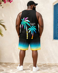 Big & Tall Men's Black Coconut Print Vest Shorts Set