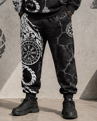 Big & Tall Men's Crack Dragon Compasses Totem Print Half-Zip Sweatshirt Set