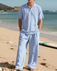 S-3XL Linen Lapel Short Sleeve Trousers Casual Suit