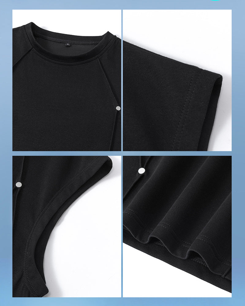 L-9XL Solid Color Heavy Cotton Round Neck Sleeveless Vest