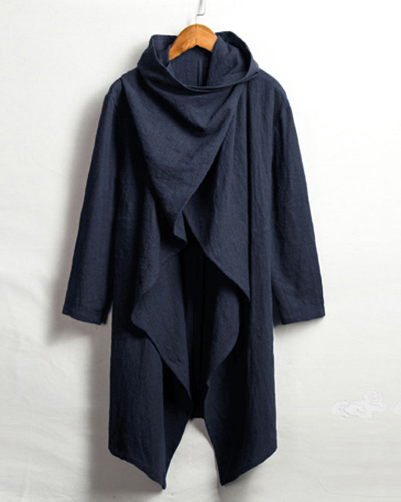 S-4XL Men's Cotton Linen Long Irregular Cape Long Sleeve Jacket