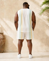 Big & Tall Men's Light Color Vertical Stripe Letter Print Vest Shorts Set
